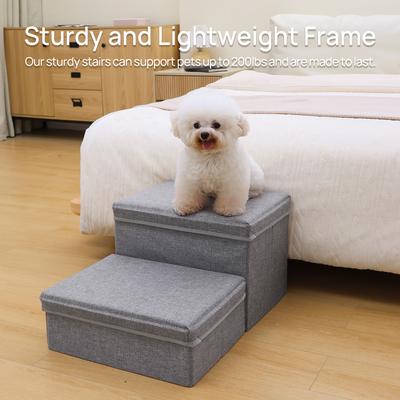 Show full view: RYPetmia 2-Step Foldable Adjustable Dog Stairs with Storage, Light Gray slide 2 of 10