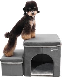 RYPetmia 2-Step Foldable Dog & Cat Stairs with Storage & Bed, Gray