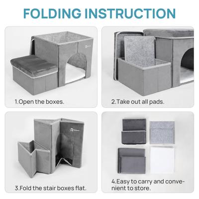 Show full view: RYPetmia 2-Step Foldable Dog & Cat Stairs with Storage & Bed, Gray slide 8 of 9