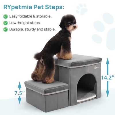 Show full view: RYPetmia 2-Step Foldable Dog & Cat Stairs with Storage & Bed, Gray slide 2 of 9