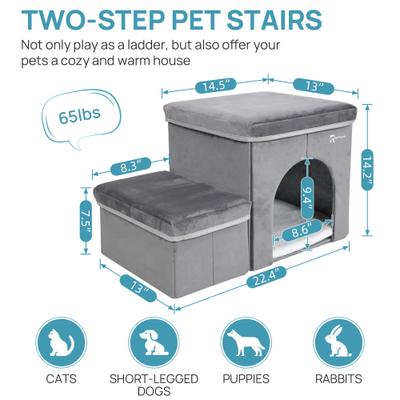 Show full view: RYPetmia 2-Step Foldable Dog & Cat Stairs with Storage & Bed, Gray slide 9 of 9