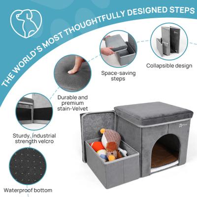 Show full view: RYPetmia 2-Step Foldable Dog & Cat Stairs with Storage & Bed, Gray slide 4 of 9
