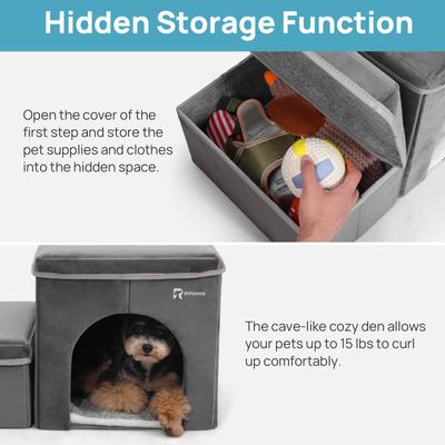 Show full view: RYPetmia 2-Step Foldable Dog & Cat Stairs with Storage & Bed, Gray slide 7 of 9