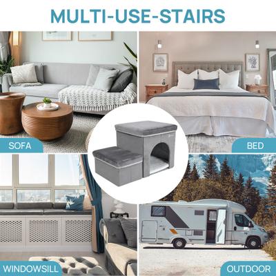 Show full view: RYPetmia 2-Step Foldable Dog & Cat Stairs with Storage & Bed, Gray slide 5 of 9