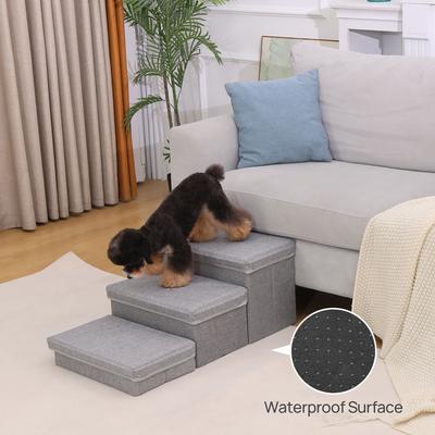 Show full view: RYPetmia 3-Step Foldable Adjustable Dog Stairs with Storage, Light Gray slide 2 of 10