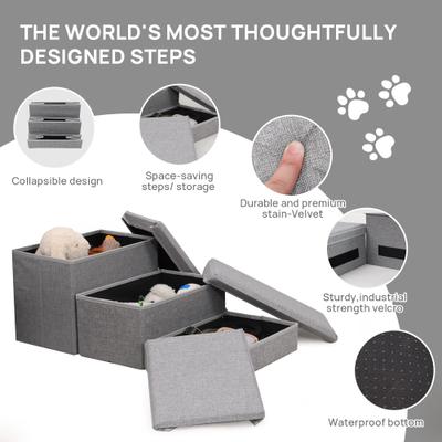 Show full view: RYPetmia 3-Step Foldable Adjustable Dog Stairs with Storage, Light Gray slide 5 of 10