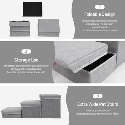 Show full view: RYPetmia 3-Step Foldable Adjustable Dog Stairs with Storage, Light Gray slide 7 of 10
