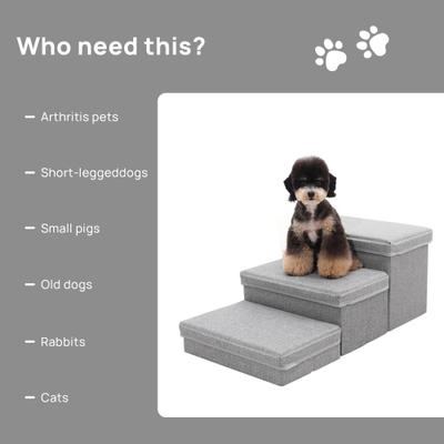 Show full view: RYPetmia 3-Step Foldable Adjustable Dog Stairs with Storage, Light Gray slide 8 of 10