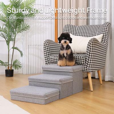 Show full view: RYPetmia 3-Step Foldable Adjustable Dog Stairs with Storage, Light Gray slide 3 of 10