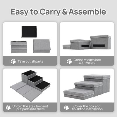 Show full view: RYPetmia 3-Step Foldable Adjustable Dog Stairs with Storage, Light Gray slide 6 of 10
