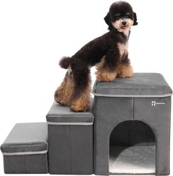 RYPetmia 3-Step Foldable Dog & Cat Stairs with Storage & Bed, Gray