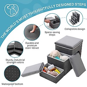RYPetmia 3-Step Foldable Dog & Cat Stairs with Storage & Bed, Gray