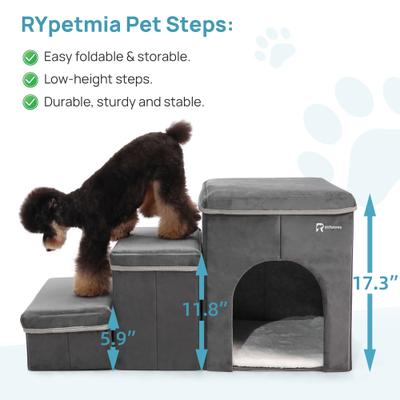 Show full view: RYPetmia 3-Step Foldable Dog & Cat Stairs with Storage & Bed, Gray slide 5 of 10