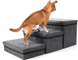 RYPetmia 3-Step Foldable Dog Stairs with Storage, Gray