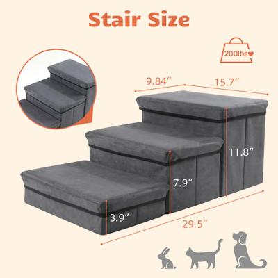 Show full view: RYPetmia 3-Step Foldable Dog Stairs with Storage, Gray slide 6 of 11