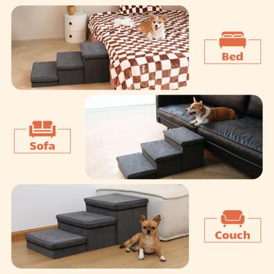 Show full view: RYPetmia 3-Step Foldable Dog Stairs with Storage, Gray slide 5 of 11