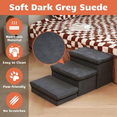 Show full view: RYPetmia 3-Step Foldable Dog Stairs with Storage, Gray slide 3 of 11