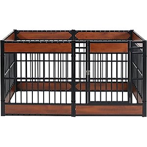 RYPetmia 6-Panel Indoor & Outdoor Foldable Heavy Duty Dog & Cat Exercise Pen, 31.5-in, Mahogany