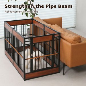 RYPetmia 6-Panel Indoor & Outdoor Foldable Heavy Duty Dog & Cat Exercise Pen, 31.5-in, Mahogany