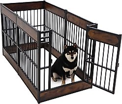 RYPetmia 6-Panel Indoor & Outdoor Foldable Heavy Duty Dog & Cat Exercise Pen, 31.5-in, Rustic Brown