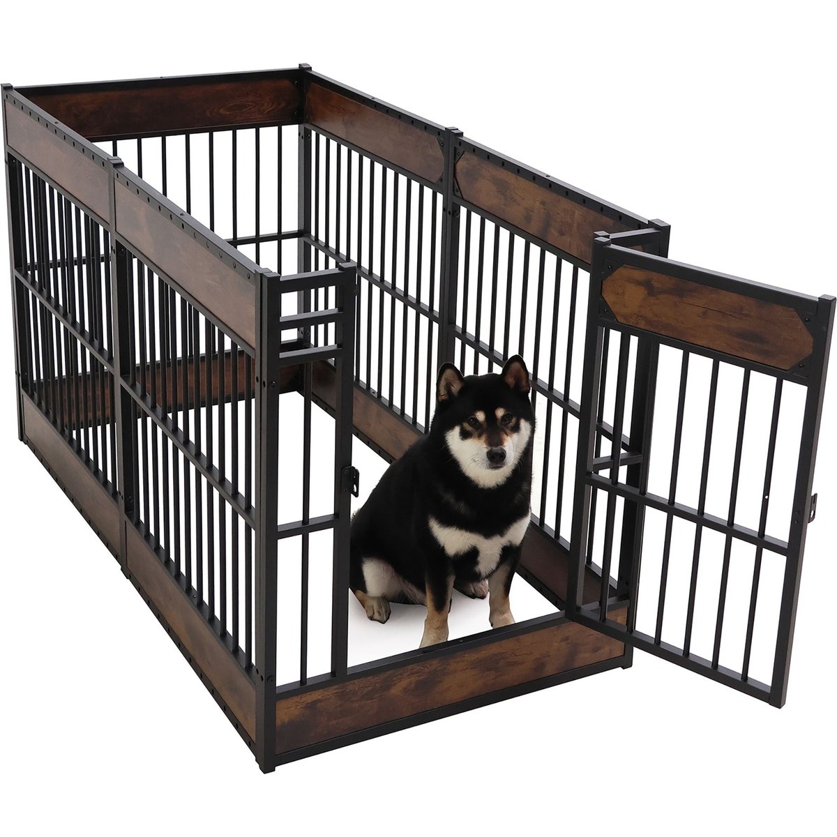 RYPetmia 6-Panel Indoor & Outdoor Foldable Heavy Duty Personalized Coated Metal Dog & Cat Exercise Pen, Rustic Brown, Small: 31.5-in