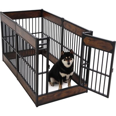 RYPetmia RYPetmia 6-Panel Indoor & Outdoor Foldable Heavy Duty Personalized Coated Metal Dog & Cat Exercise Pen, Rustic Brown, Small: 31.5-in