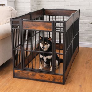 RYPetmia 6-Panel Indoor & Outdoor Foldable Heavy Duty Personalized Coated Metal Dog & Cat Exercise Pen, Rustic Brown, Small: 31.5-in