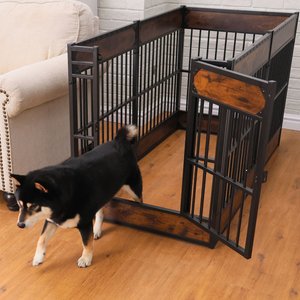 RYPetmia 6-Panel Indoor & Outdoor Foldable Heavy Duty Personalized Coated Metal Dog & Cat Exercise Pen, Rustic Brown, Small: 31.5-in