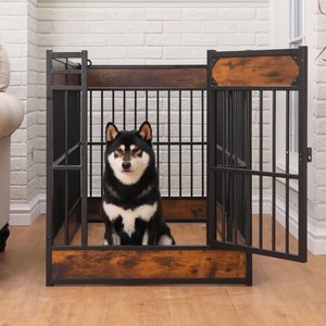 RYPetmia 6-Panel Indoor & Outdoor Foldable Heavy Duty Personalized Coated Metal Dog & Cat Exercise Pen, Rustic Brown, Small: 31.5-in