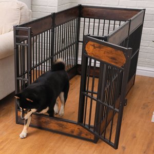 RYPetmia 6-Panel Indoor & Outdoor Foldable Heavy Duty Personalized Coated Metal Dog & Cat Exercise Pen, Rustic Brown, Small: 31.5-in