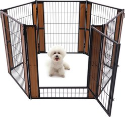 RYPetmia 6-Panel Metal Dog Exercise Pen, 31.5-in, Brown
