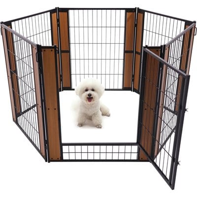 RYPetmia RYPetmia 6-Panel Personalized Coated Metal Dog Exercise Pen, Brown, Small: 31.5-in