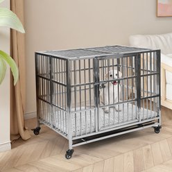 RYPetmia Heavy Duty Indoor & Outdoor Double Door Dog Crate with Wheels, Silver, 38 inch slide 2 of 9