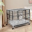 Show in main carousel: RYPetmia Heavy Duty Indoor & Outdoor Double Door Dog Crate with Wheels, Silver, 38 inch slide 3 of 9