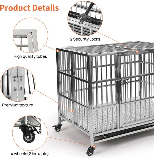 Show full view: RYPetmia Heavy Duty Indoor & Outdoor Double Door Dog Crate with Wheels, Silver, 38 inch slide 6 of 9