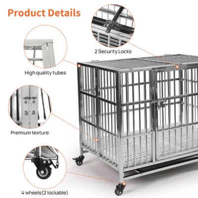 Show full view: RYPetmia Heavy Duty Indoor & Outdoor Double Door Dog Crate with Wheels, Silver, 38 inch slide 6 of 9