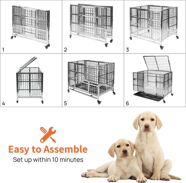 Show full view: RYPetmia Heavy Duty Indoor & Outdoor Double Door Dog Crate with Wheels, Silver, 38 inch slide 5 of 9