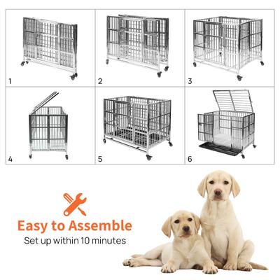 Show full view: RYPetmia Heavy Duty Indoor & Outdoor Double Door Dog Crate with Wheels, Silver, 38 inch slide 5 of 9