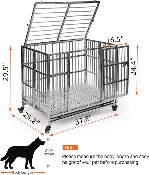 Show full view: RYPetmia Heavy Duty Indoor & Outdoor Double Door Dog Crate with Wheels, Silver, 38 inch slide 4 of 9