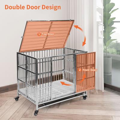 Show full view: RYPetmia Heavy Duty Indoor & Outdoor Double Door Dog Crate with Wheels, Silver, 38 inch slide 8 of 9