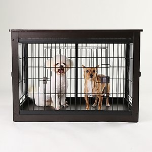 RYPetmia Heavy Duty Three Door Wire End Table Dog Crate with Mat, Black, 32 inch