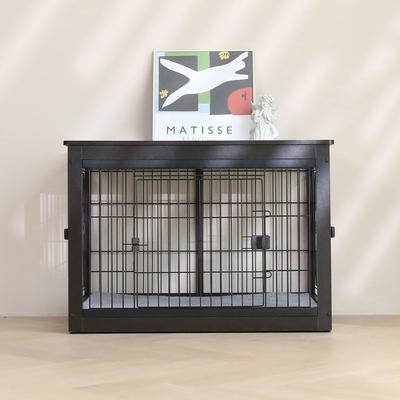 Show full view: RYPetmia Heavy Duty Three Door Wire End Table Dog Crate with Mat, Black, 32 inch slide 7 of 8