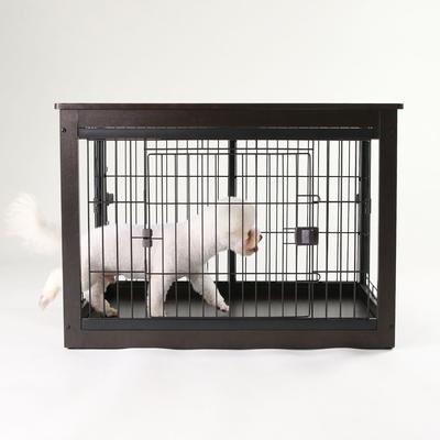 Show full view: RYPetmia Heavy Duty Three Door Wire End Table Dog Crate with Mat, Black, 32 inch slide 6 of 8