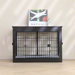 RYPetmia Heavy Duty Three Door Wire End Table Dog Crate with Mat, Black, 38 inch