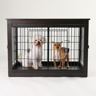 Show full view: RYPetmia Heavy Duty Three Door Wire End Table Dog Crate with Mat, Black, 38 inch slide 2 of 9