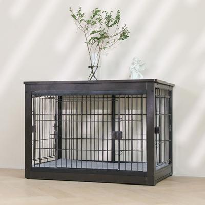 Show full view: RYPetmia Heavy Duty Three Door Wire End Table Dog Crate with Mat, Black, 38 inch slide 6 of 9