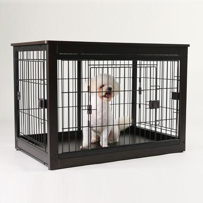 Show full view: RYPetmia Heavy Duty Three Door Wire End Table Dog Crate with Mat, Black, 38 inch slide 4 of 9