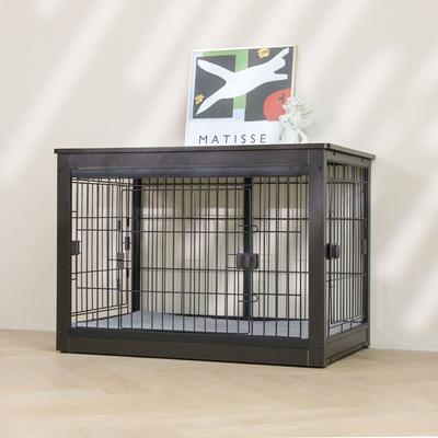 Show full view: RYPetmia Heavy Duty Three Door Wire End Table Dog Crate with Mat, Black, 38 inch slide 5 of 9