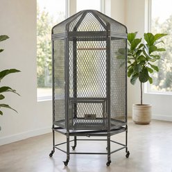 RYPetmia Hexagonal Stand & Casters, Steel Aviary with Perch, Feeding Cups & Removable Tray Bird Cage, Gray