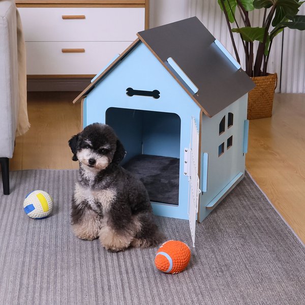 RYPetmia Indoor Wooden Dog & Cat House with Bed